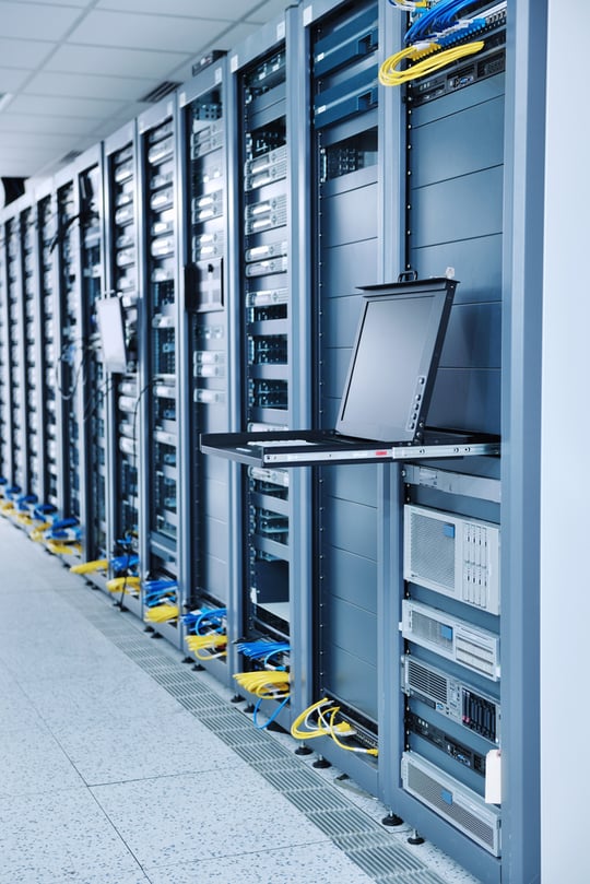 network server room with computers for digital tv ip communications and internet
